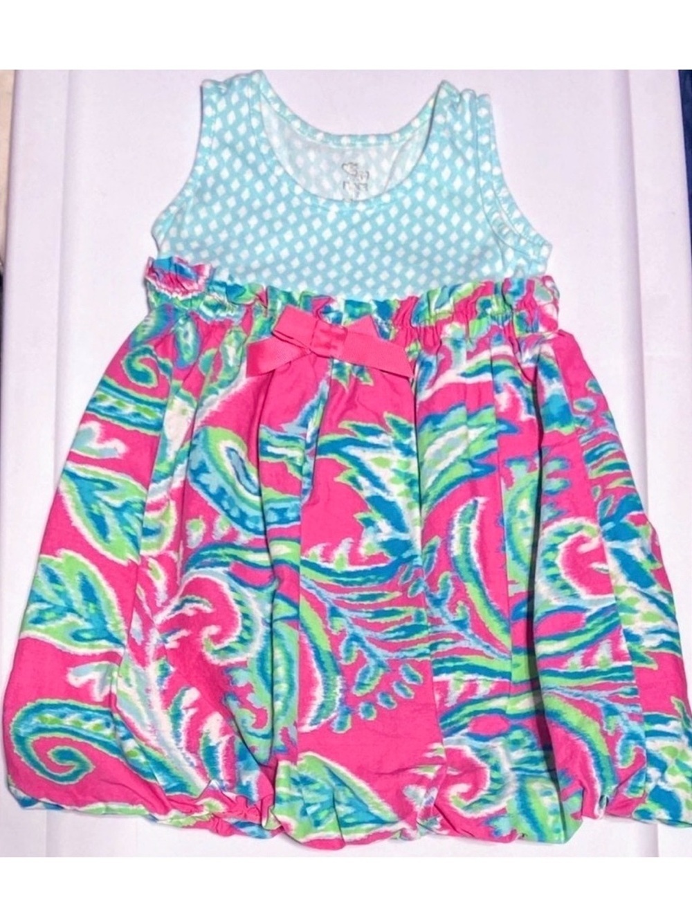 Kids Girls 3t Toddler Dress Pink Teal Paisley Bubble Bottom NEW
